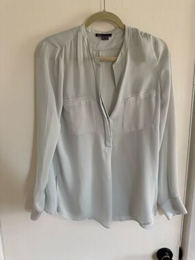 Vince Pale Blue Long-Sleeve Split-Neck Blouse